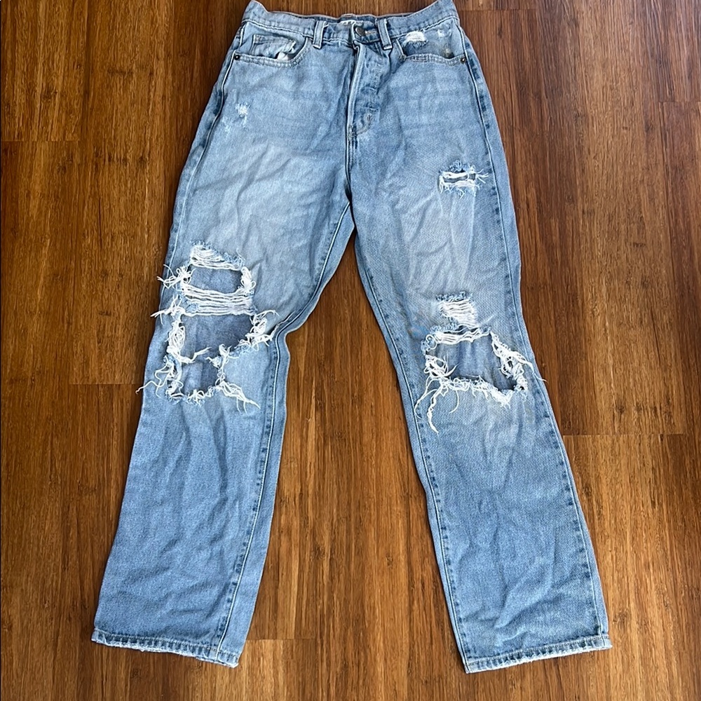 Distressed Light Blue High Rise Jeans